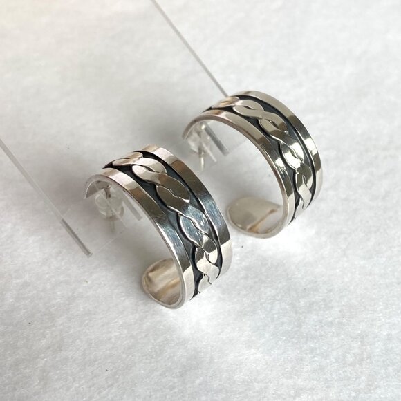 VTG Sterling Silver 925 Taxco Mexico Infinity 10MM Wide 1" Hoop Earrings - Picture 5 of 16